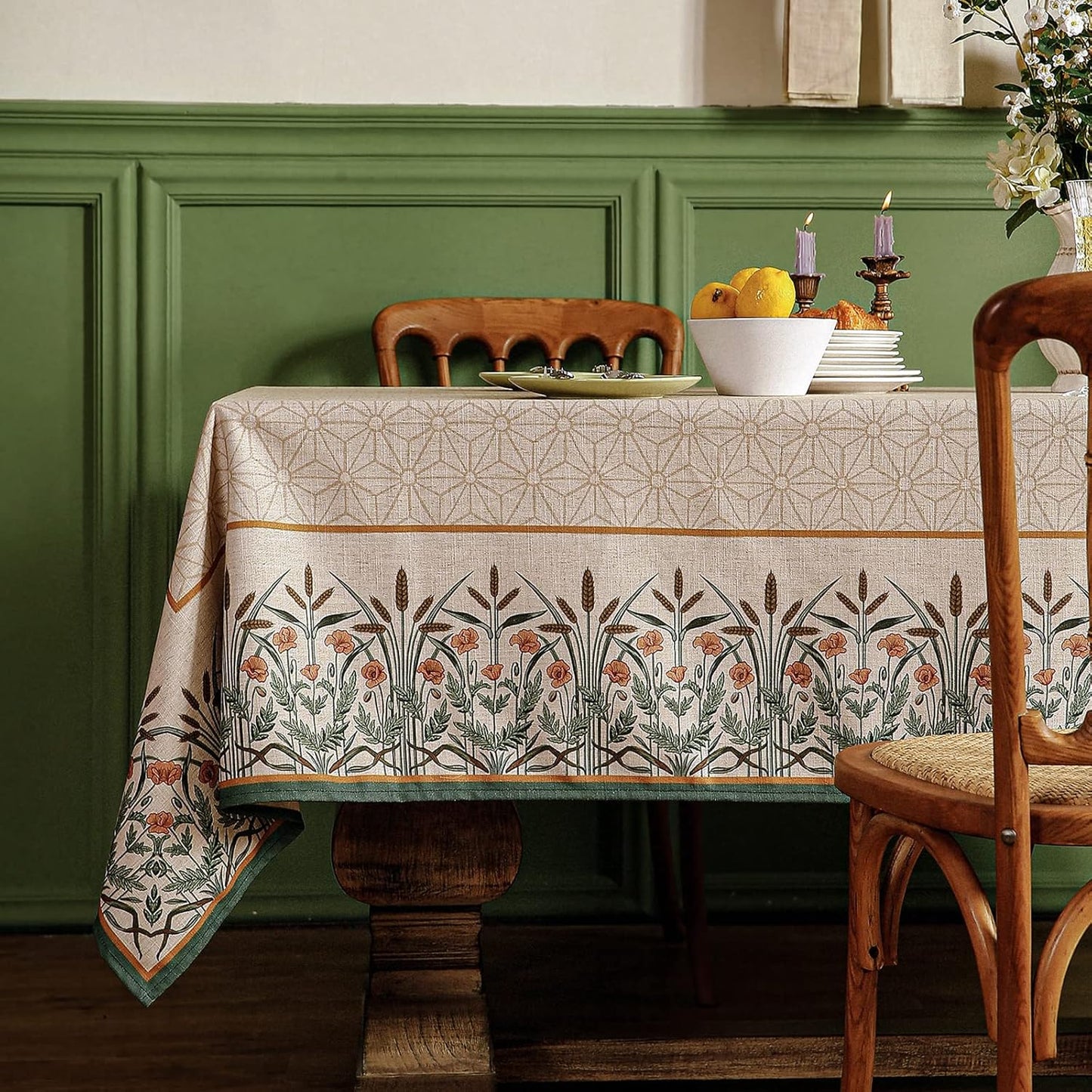 patdrea Designer Linen Rectangle Table Cloth,Vintage Anti-Wrinkle Durable Breathable French Extra Long Tablecloth,Dacorative for Kitchen Dining,Holiday,Christmas,Thanksgiving,67"x118"-Cudillero