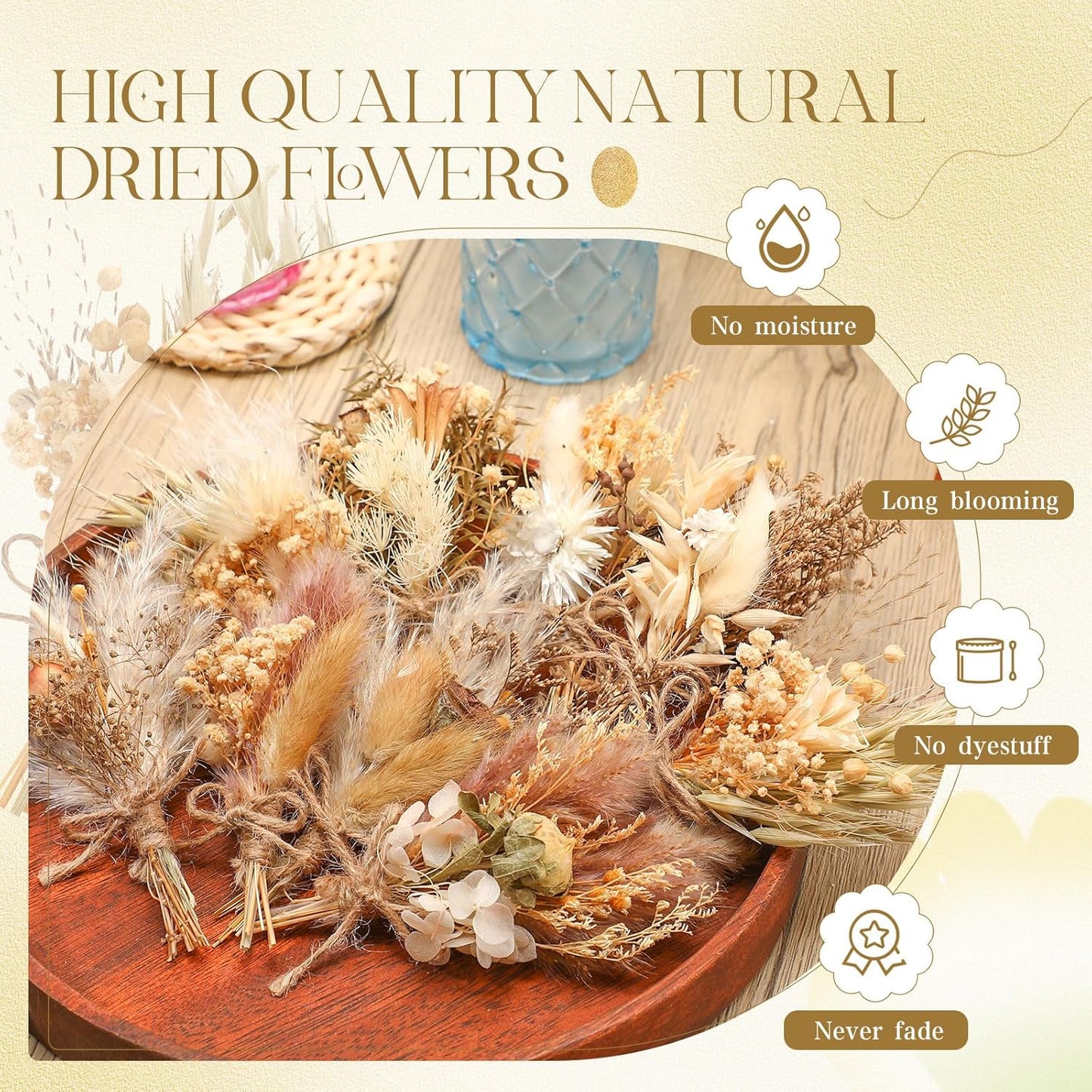 Layhit 12 Pack Boho Dried Flower Bouquet Mini Wedding Handmade Dry Flowers Decor for Vase Crafts DIY Photo Boutonniere for Men Floral Plant for Bridesmaid Gift Birthday Decor