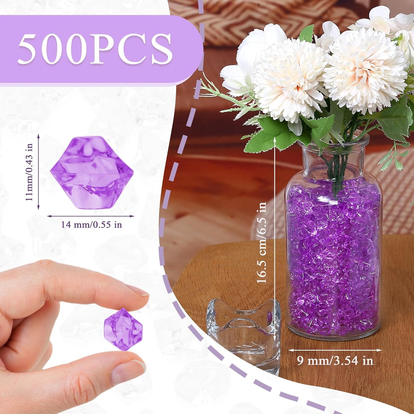 LAIDANLA 500PCS Sky Blue Acrylic Gems Fake Ice Cubes Vase Fillers Blue Plastic Diamonds Fake Crushed Rocks for Centerpiece DIY Party Table Scatter Prop Wedding Decoration Accessories