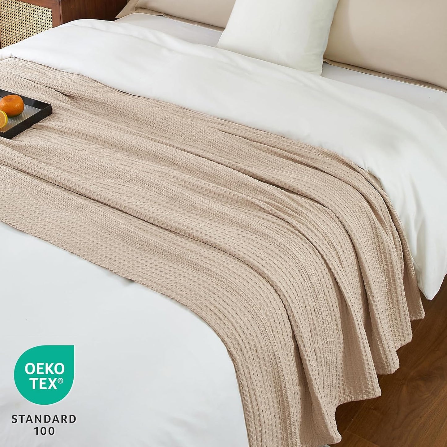 PHF Lightweight Waffle Weave Blanket Queen Size, Breathable & Ultra Soft, 90"x 90" Soft & Cozy Thin Blanket for All Season & Hot Sleepers, Bed, Home Decor - Light Tan