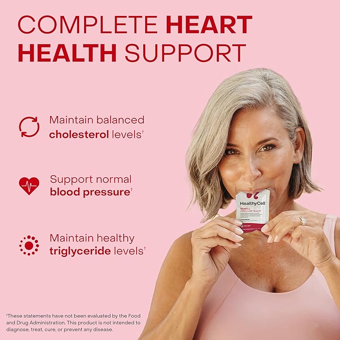 Healthycell Heart & Vascular Health Daily Liquid Supplement - Blood Pressure & Cholesterol Support with Beet Root Powder, Resveratrol, CoQ10, Omega-3 & Vitamin K - 14 Gel Packs