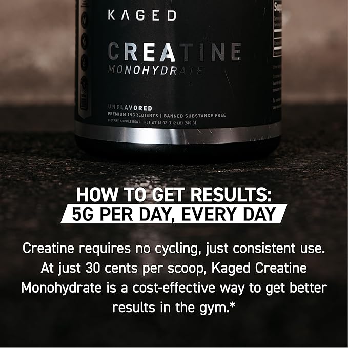 Kaged Creatine Monohydrate Micronized Powder | Unflavored | Muscle Building & Recovery | 5000 mg Per Serving | Vegan, Gluten Free, Easily Digestible | Supplements for Men & Women | 100 Servings