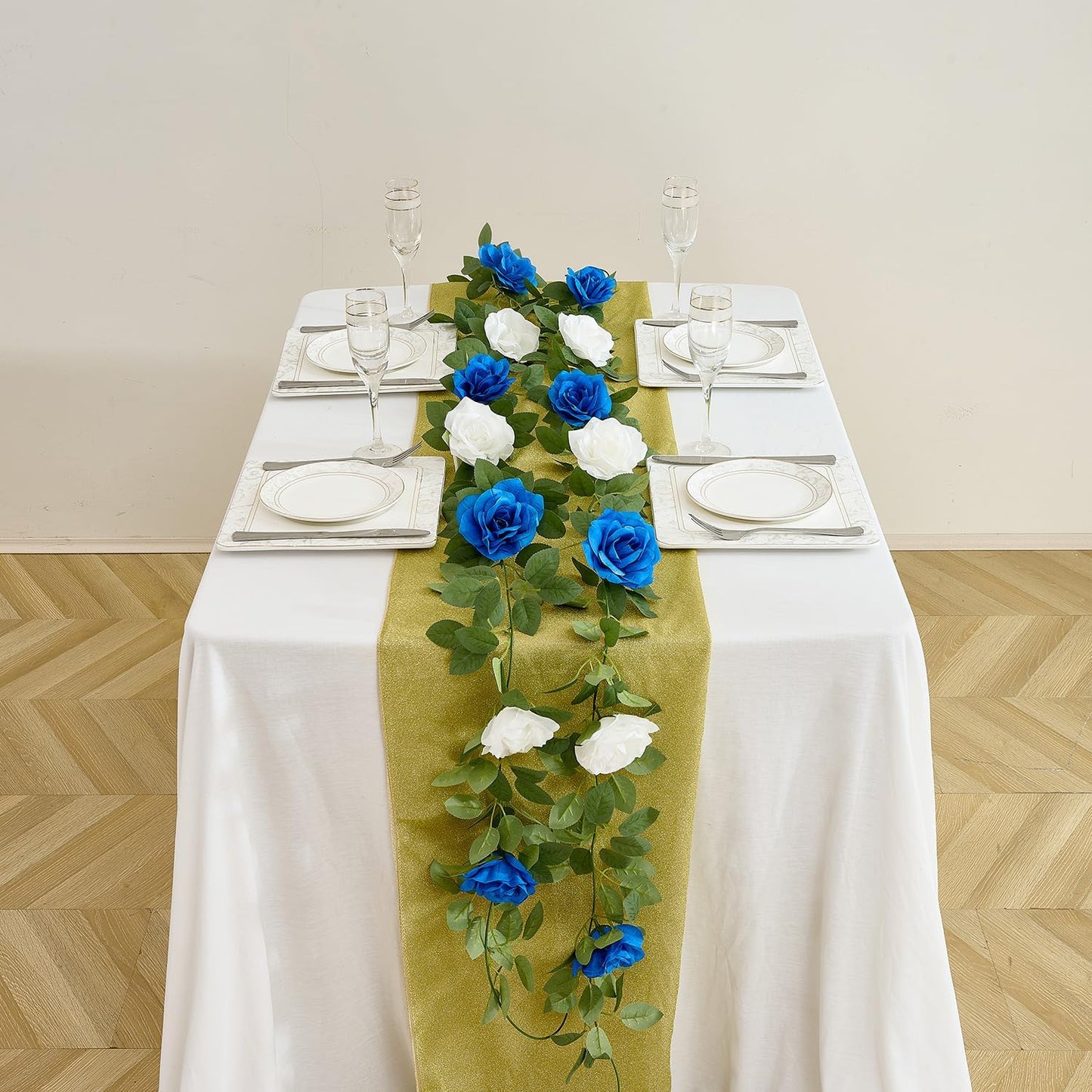 Royal Blue Artificial Rose Garlands Rose Vines Leaves Banners Hanging Floral Garland Fake Rose Flower Vine Wall Decorations