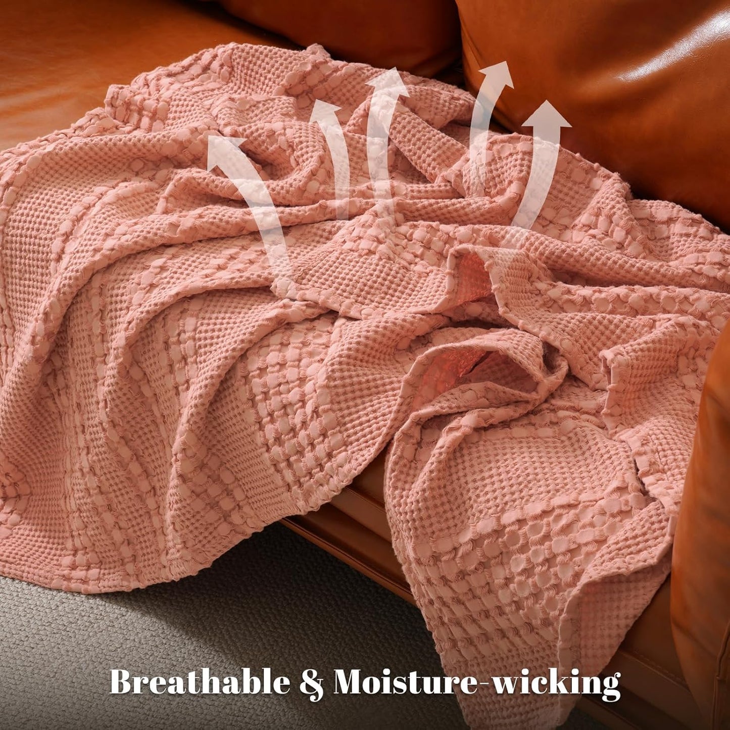 PHF 100% Cotton Waffle Weave Throw Blanket, Soft Lightweight Breathable Cozy Throws for Couch Bed Sofa, Luxury Aesthetic Woven Blanket for Home Decor & Office, 50"x60", Canyon Clay