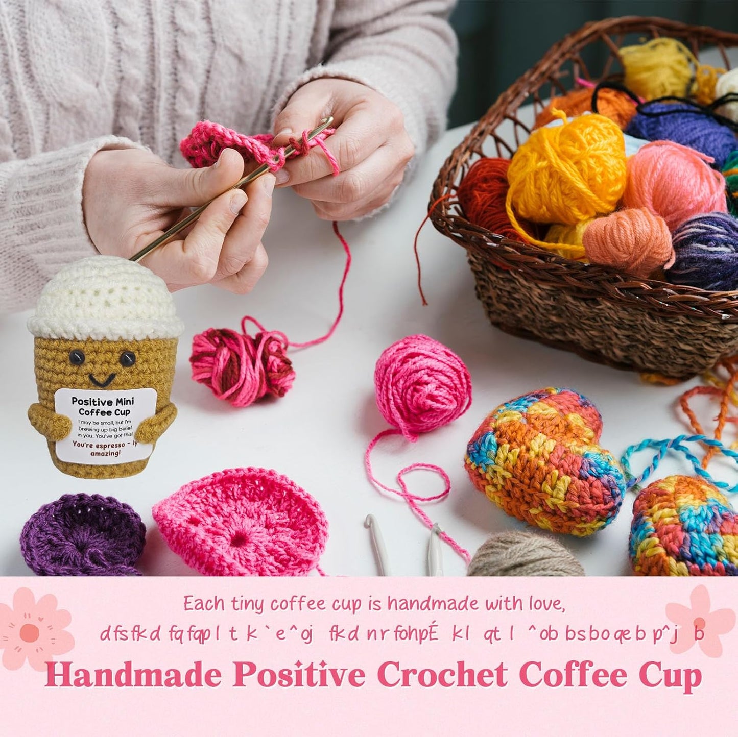 Coffee Lovers Birthday Gifts for Women Men,Positive Crochet Espresso Themed Brithday Presents,Inspirational Encouragement Gift,Office Desk Decor,Coffee Gift