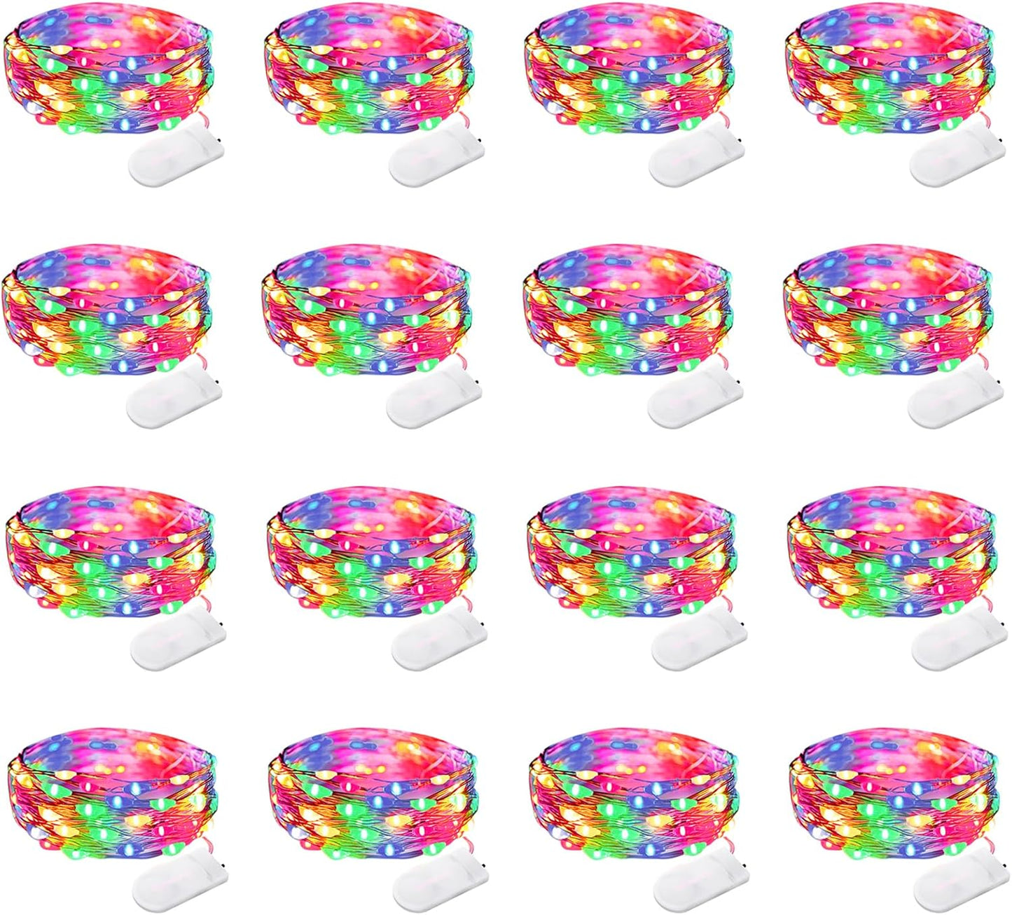 16 Pack 30 Led Fairy Lights Battery Operated 10 Feet Waterproof Twinkle String Mason Jar Silver Wire Firefly for Christmas Party Multicolor