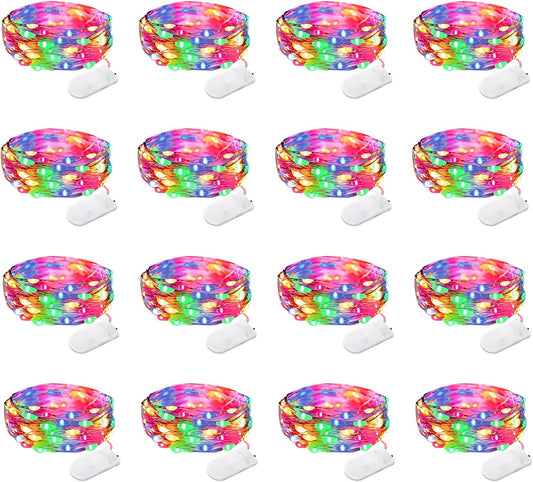 16 Pack 30 Led Fairy Lights Battery Operated 10 Feet Waterproof Twinkle String Mason Jar Silver Wire Firefly for Christmas Party Multicolor