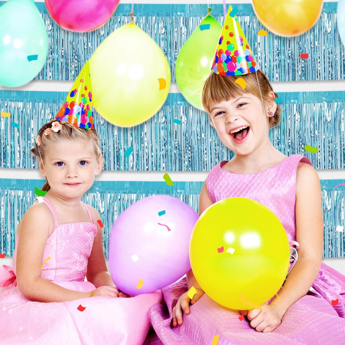 3 Pack 10 Feet Light Blue Metallic Foil Fringe Garland Wall Hanging Tassle Banner, Mother's Day, Easter, Parade Floats, Birthday, Theme Party, Wedding Party Decorations