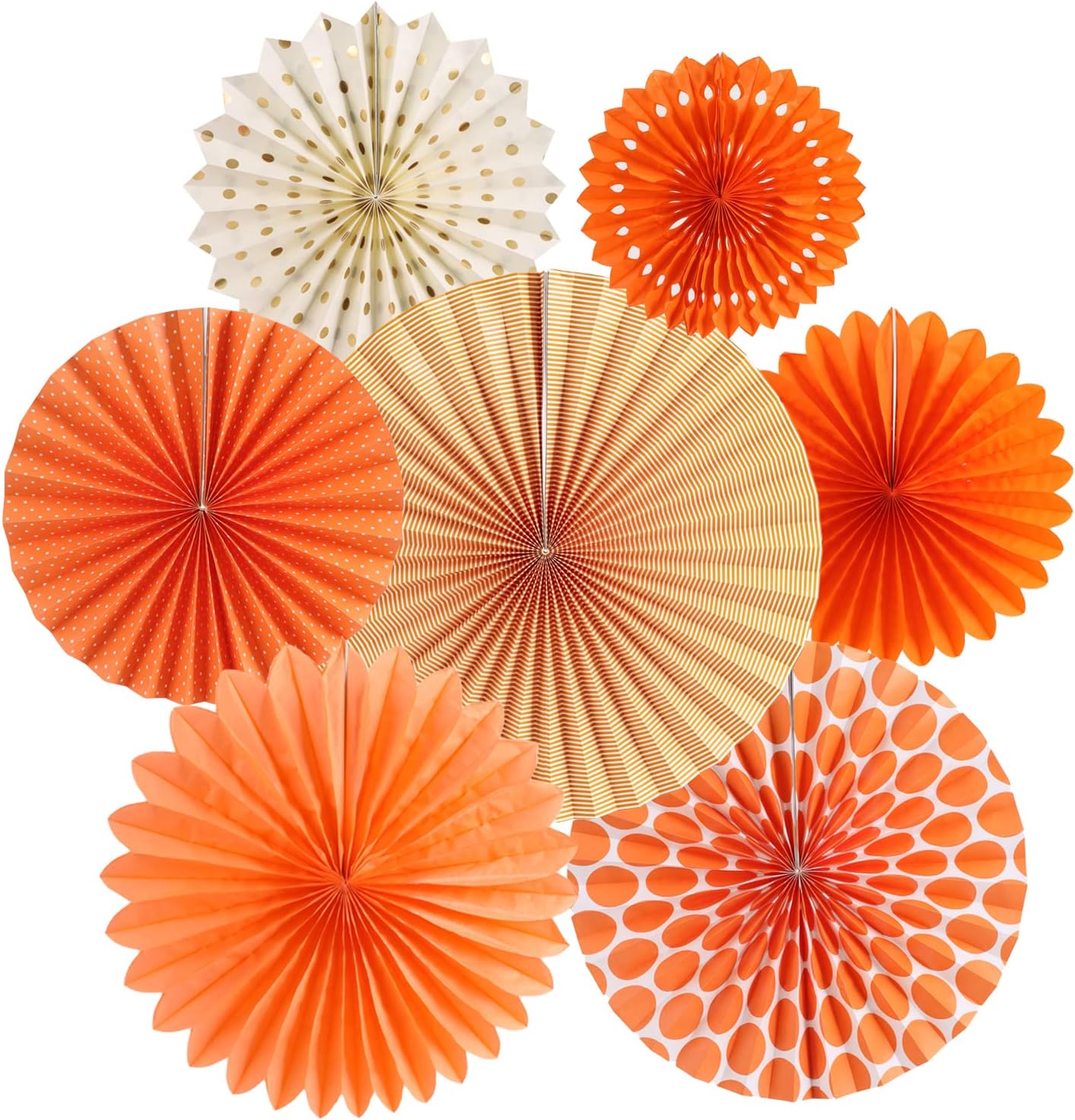 Easy Joy Paper Fans Party Decorations Orange Hanging Paper Fans Sunshine Party Decorations Birthday Wedding Home Classroom Party Hanging Decoration, Set of 7