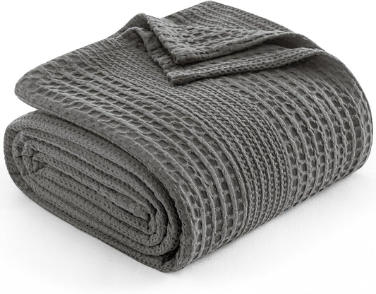 PHF Lightweight Waffle Weave Blanket Queen Size, Breathable & Ultra Soft, 90"x 90" Soft & Cozy Thin Blanket for All Season & Hot Sleepers, Bed, Home Decor - Grey