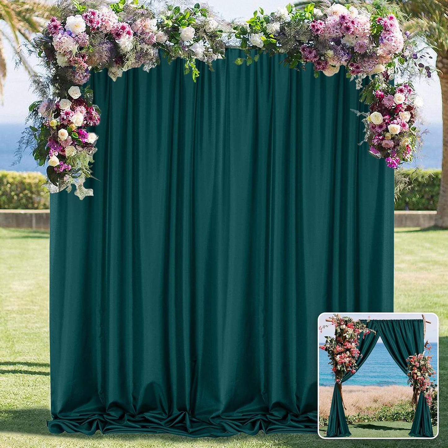 MYSKY HOME 10ft x 10ft Curtains Hunter Green Backdrop Curtains for Parties Wedding Stage Curtains Rod Pocket Sliding Drapes Backdrop Curtain for Baby Showers, Birthday, 5ft x 10ft, 2 Panels