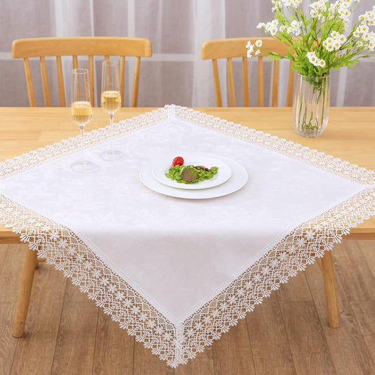 White lace Premium Square Farmhouse Tablecloth Waterproof OilProof SpillProof AntiShrink Soft Wrinkle Resistant Decorative Fabric Table Cover Kitchen Dinning Party Wedding Banquet