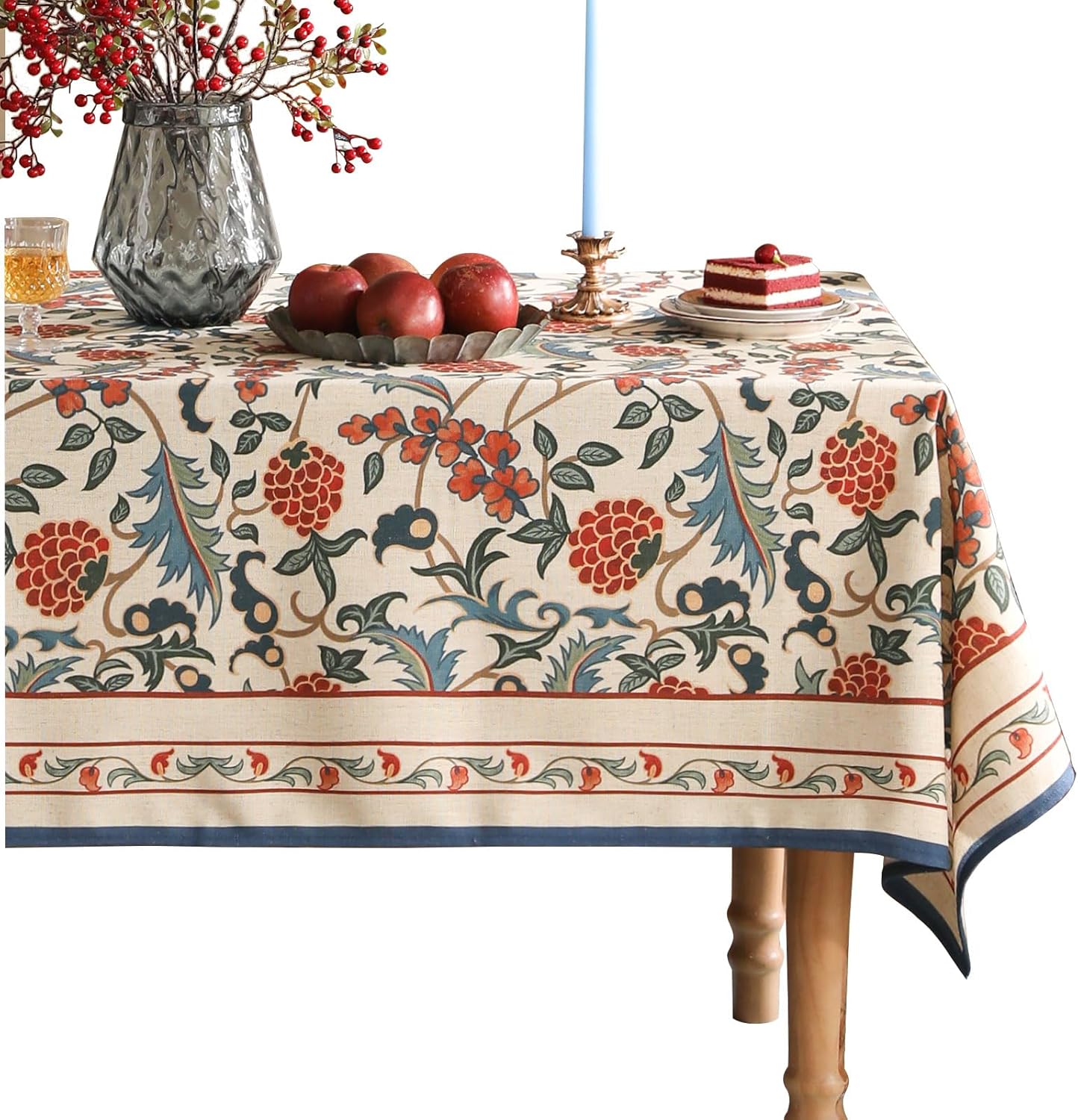 patdrea Designer Vintage Linen Tablecloth for Rectangle Table,French Soft Durable Floral Tablecloths,Colorful Table Cover for Kitchen Dining,Parties,Christmas,Thanksgiving,Party,55"x87"-Puno