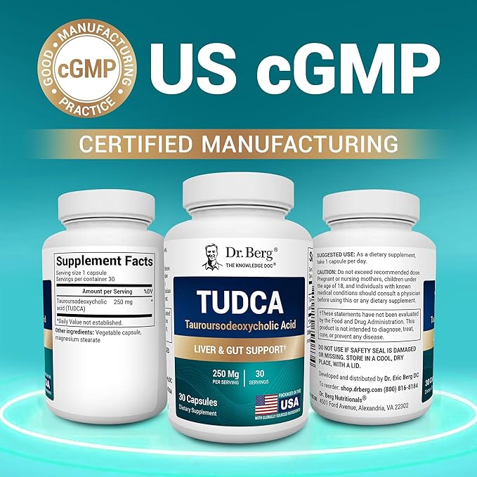 Dr. Berg TUDCA Supplement (Tauroursodeoxycholic Acid) - Powerful Formula for Liver Health, Bile Flow, Gallbladder Support, and Digestive Health* - 30 Capsules