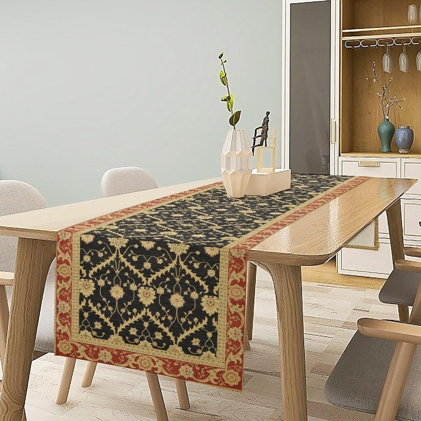 Vintage Morris Floral Table Runner, Boho Rustic Farmhouse Flower Pattern for Home Kitchen Table Decor Dining Coffee Room Party Decor 13x36in