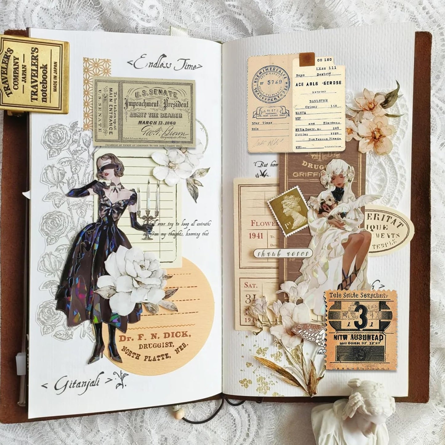 100 Pcs Drifting letterhead Set Vintage Postage Sticker Pack, Aesthetic Decorative Paper Floral Stickers for Scrapbooking DIY Art Crafts Bullet Journal Stickers Junk Journal Supplies