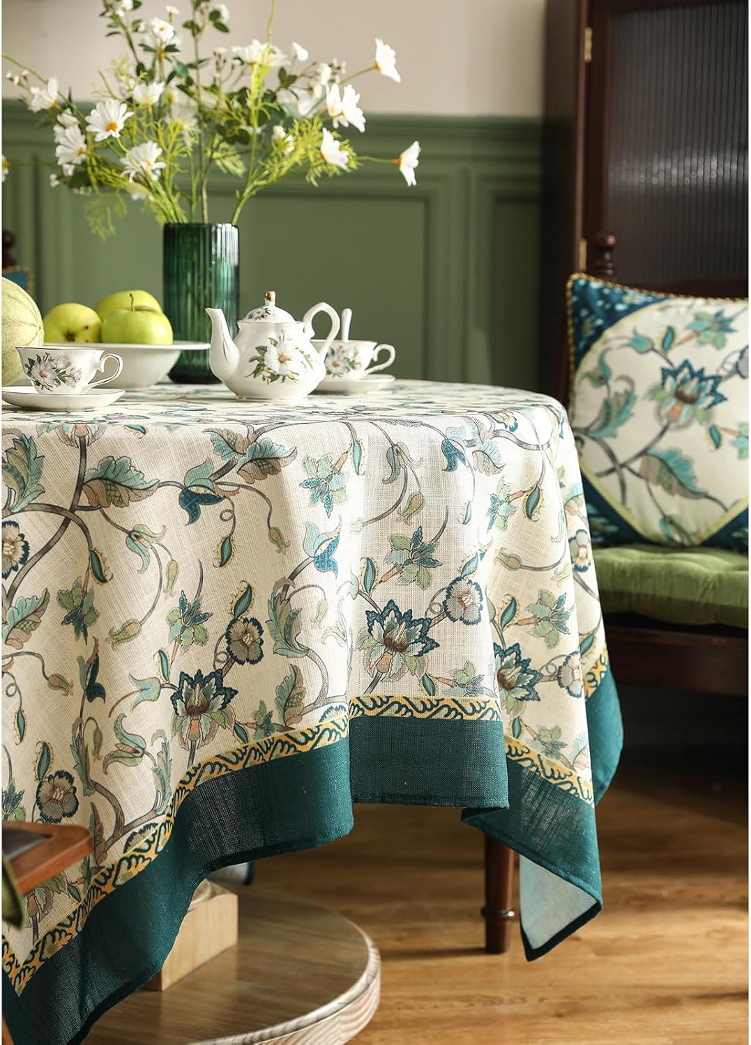 patdrea Designer Linen Table Cloth for Round Table,Durable Breathable Anti-Wrinkle Floral Tablecloth,Fall Decorative Cover for Kitchen Dining,Christmas,Thanksgiving,Party,Diameter 67"-Noah