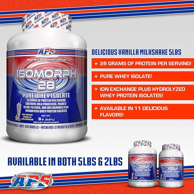 APS Nutrition Isomorph 28 Protein Powder | Pure Whey Isolate | Cold Pressed, Ultra- Filtered, & Ion Exchange Isolates | 28g Protein | 5 Pound (Vanilla Milkshake)