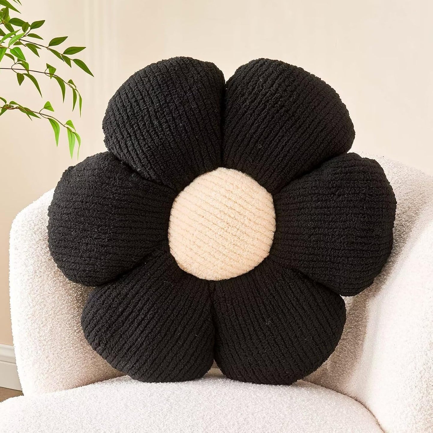 Flower Throw Pillow, Soft Black 17.7" Shaped Floor Pillow for Home Decor, Cute Aesthetic Plush Decorative Pillows for Bed, Sofa, Couch