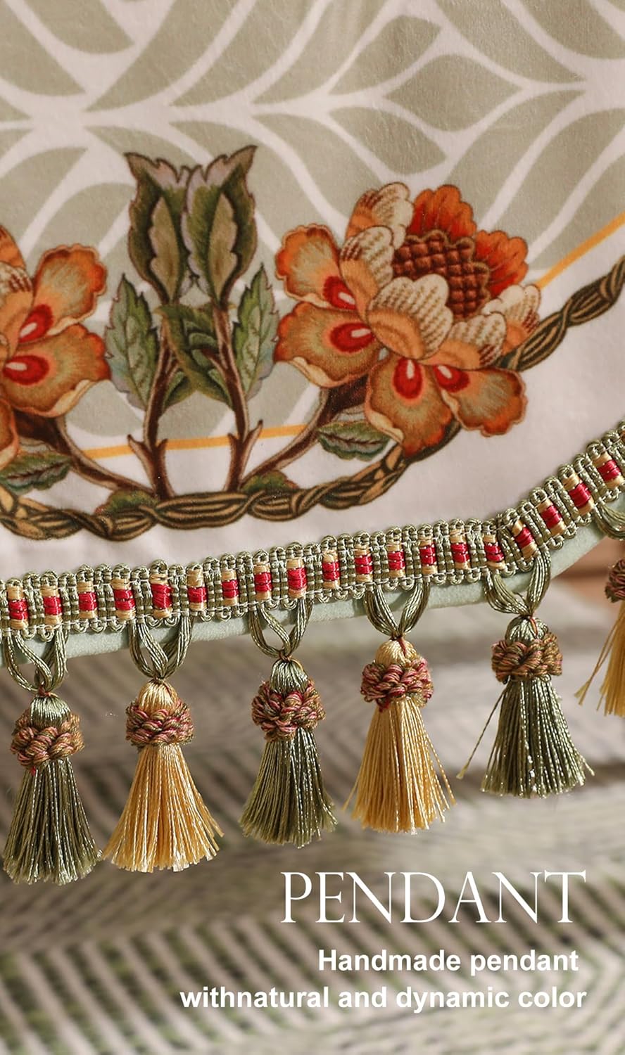 patdrea Designer Elegant French Floral Velvet Table Runner 71 Inch Long, Green with Orange Blossoms Pattern Table Mat, Decor for Kitchen Dining Coffee Table Cabinet Banquet Thanksgiving,12"*71"