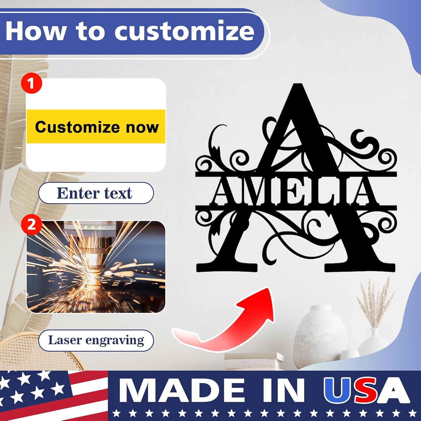 Custom Signs Outdoor Metal, Personalized Family Last Name Sign, Letter Monogram Metal Signs Wall Art For Home Decor, Name Sign Customized Housewarming Christmas Wedding Gifts For Women Men