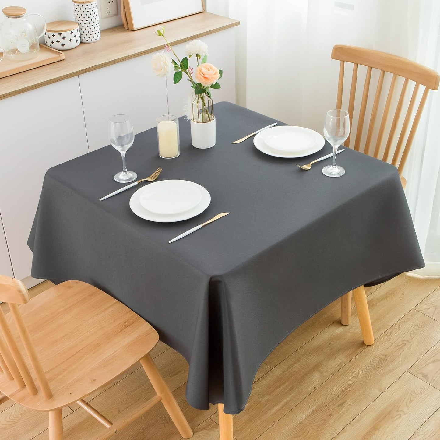 2 Pack Square Table Cloth 52X52 Inch Grey Washable Fabric Tablecloth Polyester Solid Dining Table Cover for Birthday Party Dinner Holiday Outdoor Indoor
