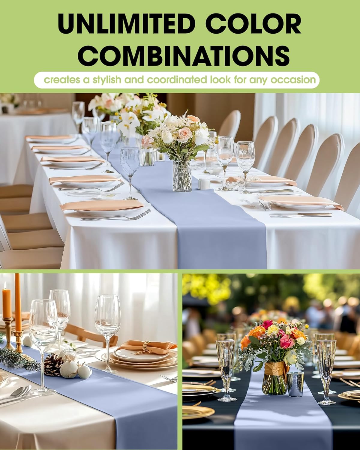 Pureegg Dusty Blue Plastic Table Runners - 20 Pack, 14'' x 108'', Water Resistant & Disposable Centerpiece Decorations for Table Cloth, Wedding, Birthday, Holiday, Baby Shower, Party, Home Decor