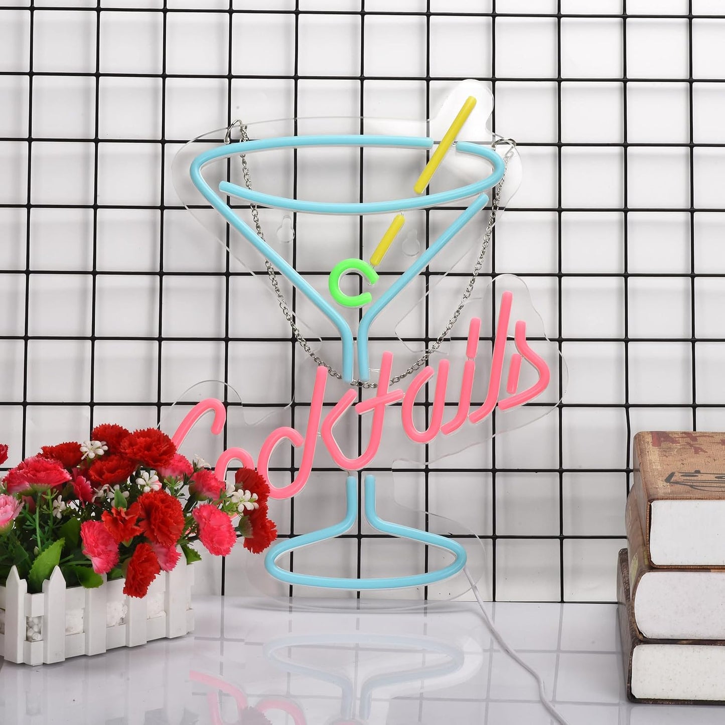 Cocktails Neon Sign for Wall Decor Man Cave Bar Home Art Neon Light LED Neon Lights Signs with Dimmer for Bedroom Office Hotel Pub Cafe Recreation Room Wall Artwork Sign Decor(15X13inches)