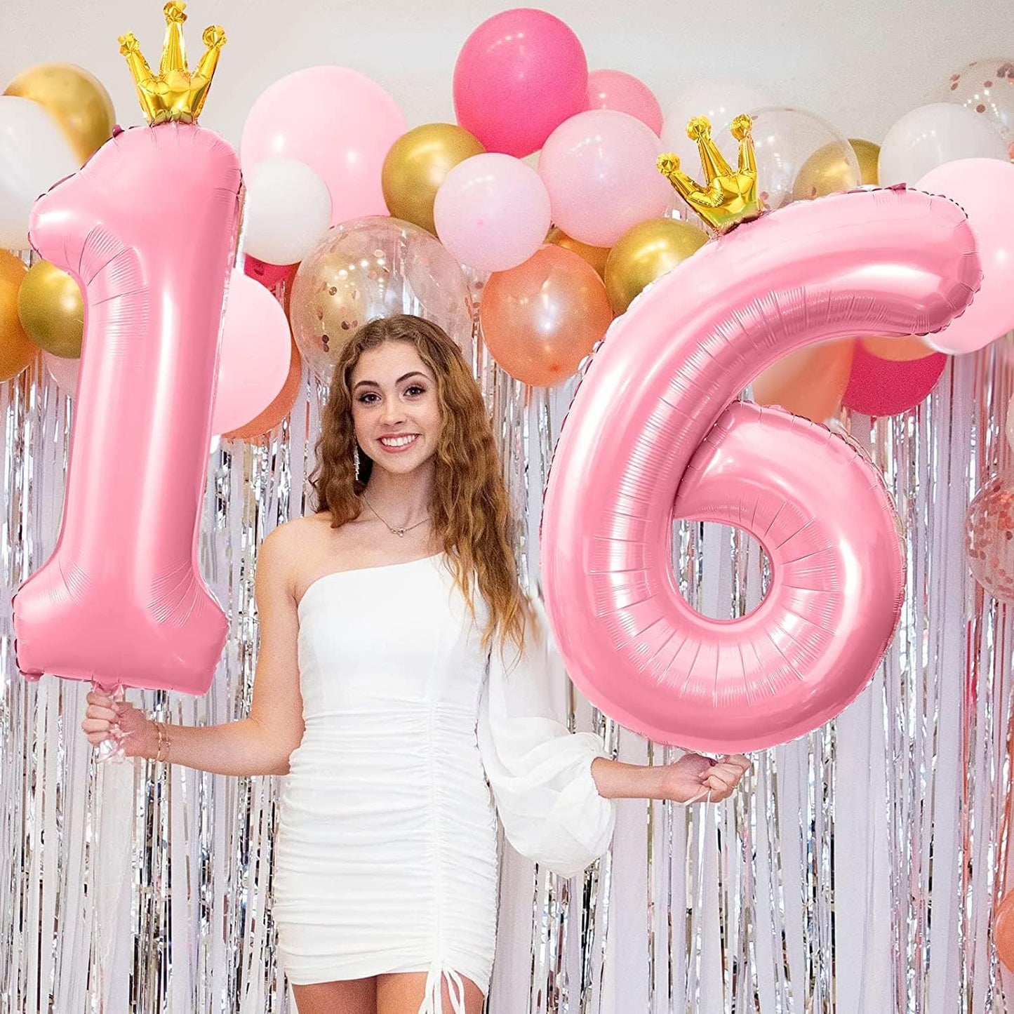 40 Inch Pink Number Balloon 0-9(Zero-Nine) with Crown, Big Size Happy Birthday Balloon, Foil Helium Big Number Balloon for Birthday Party,Wedding, Anniversary (PINK 1)