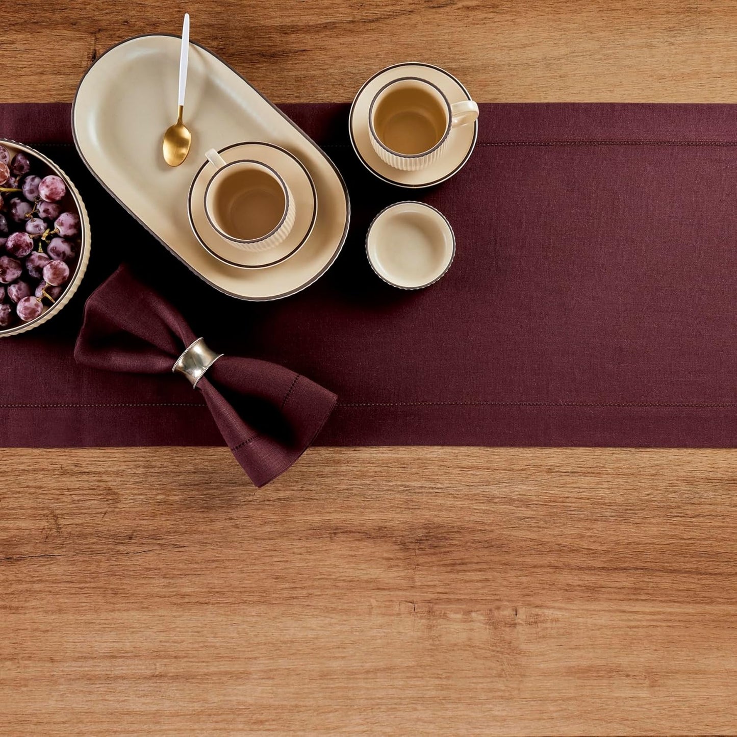 Solino Home Linen Burgundy Table Runner 72 Inches Long - 100% Pure Linen Hemstitch Table Runner 14 x 72 Inch for Dresser, Dining, Fall, Autumn, Halloween, Thanksgiving, Christmas - Classic Hemstitch
