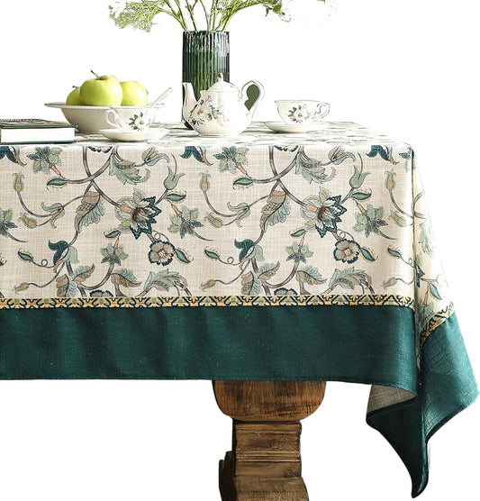 patdrea Designer Green Small Linen Table Cloth for Rectangle Table,Vintage Floral Pattern Durable Extra Long Tablecloth,French Decor for Kitchen Dining,Christmas,Thanksgiving,Party,67"x118"-Noah