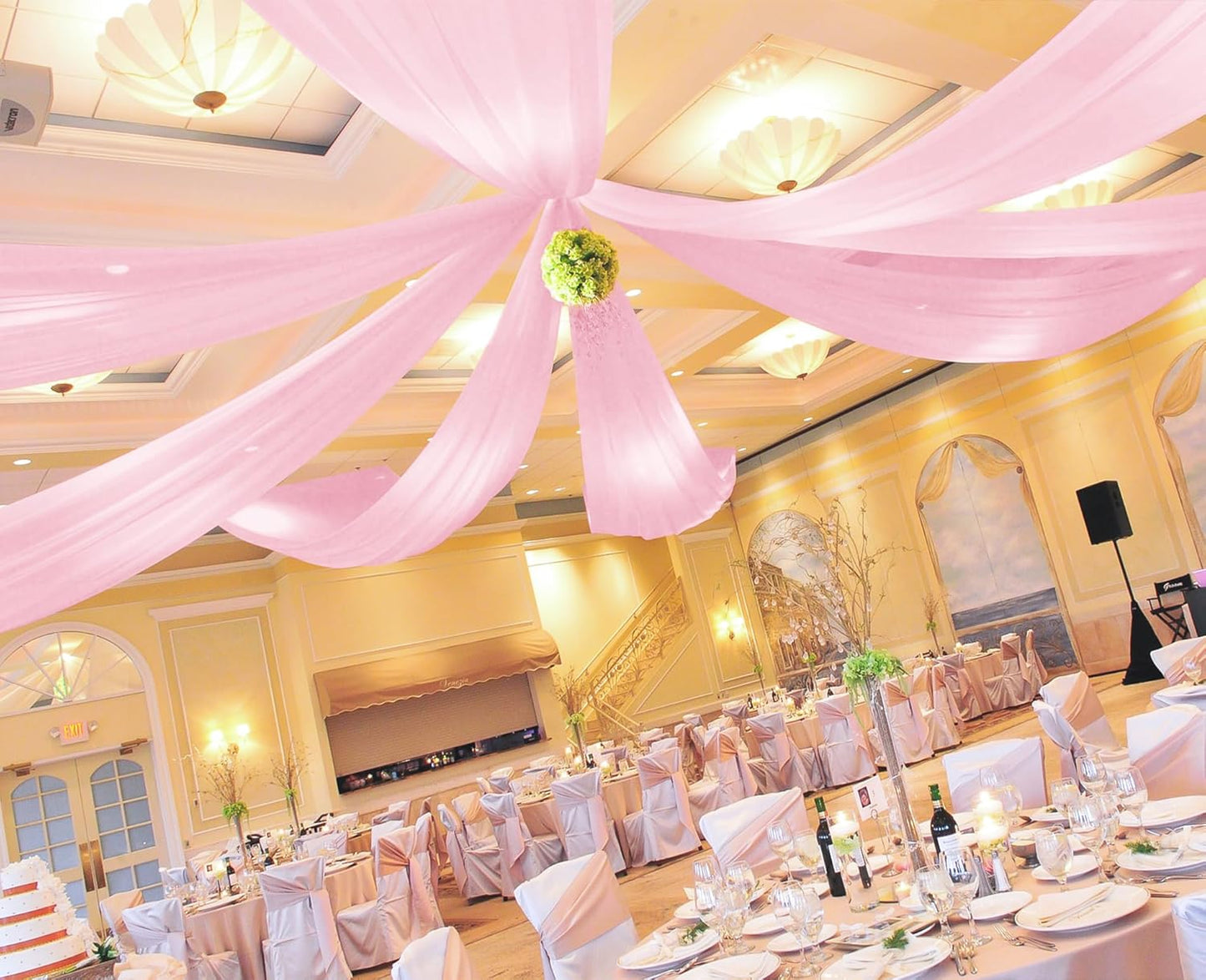 6 Panels Pink Ceiling Drapes for Wedding 5ftx40ft Ceiling Drapes Wedding Arch Draping Fabric Cheesecloth Sheer Curtain Romantic Ceiling Decorations for Weddings Party Banquet Ceremony Stage