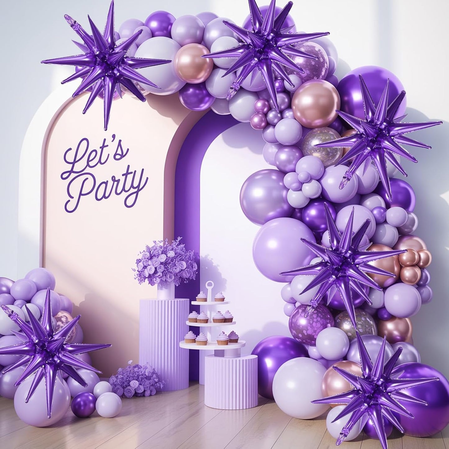 Purple Star Balloons,9Pcs 22Inch Dark Purple Explosion Spike Cone Helium Polyester Film Star Foil Balloons for Birthday Halloween Graduation Anniversary Baby Shower Party Decorations