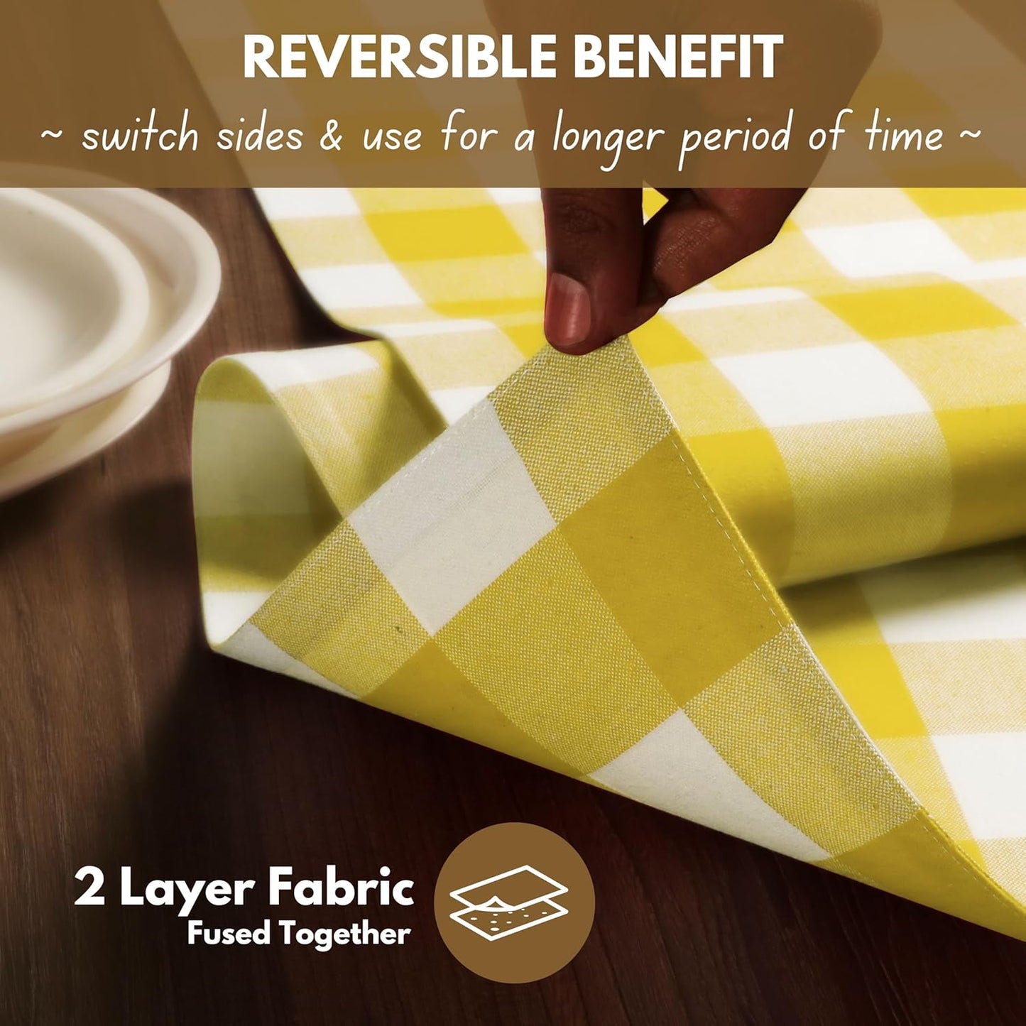 Native Fab Table Runner Buffalo Check Plaid 100% Cotton - 13x72 Inches Kitchen Dining Table Decoration for Indoor Outdoor Farmhouse Home Party Decor - Lemon Yellow and White