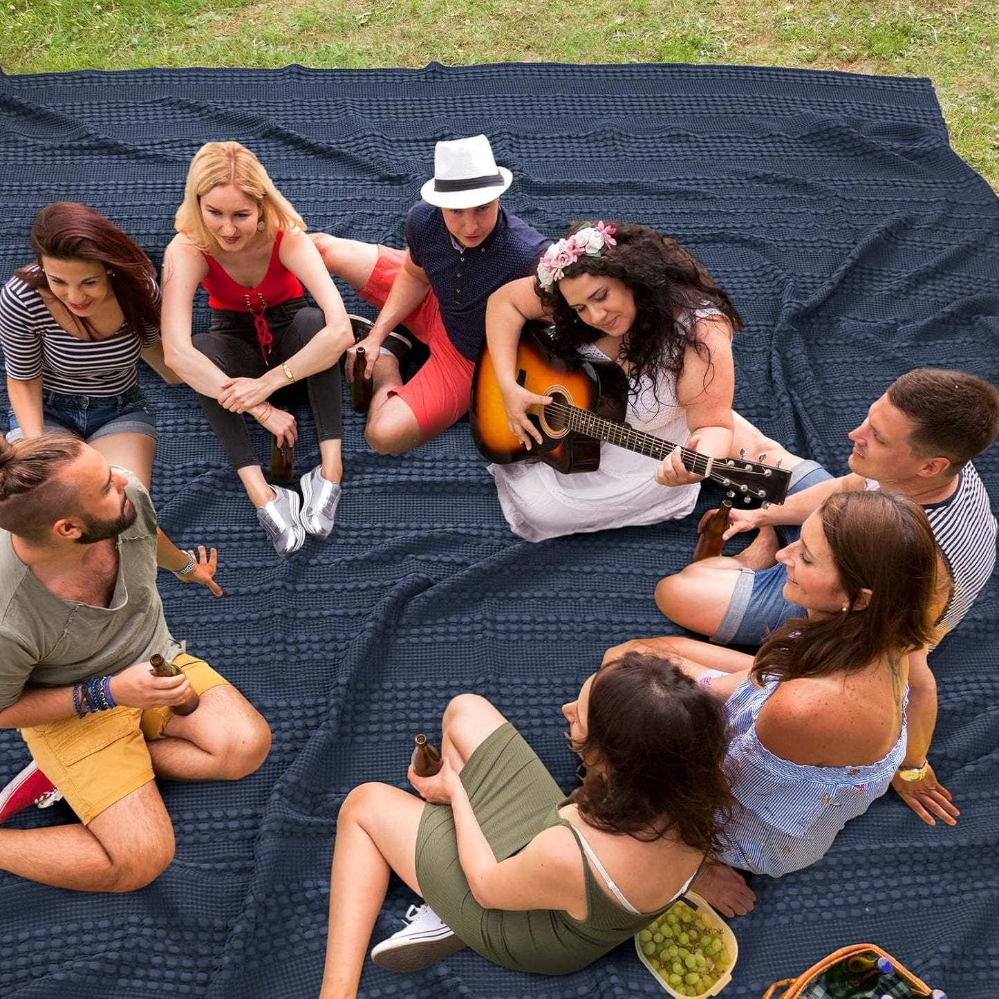 PHF 100% Cotton Waffle Blanket Oversized King 120"x120", Lightweight Breathable Extra Large 10'x10' Blankets for Bed, Giant Big Luxury Aesthetic Woven Bedding for Home Decor, Dark Navy