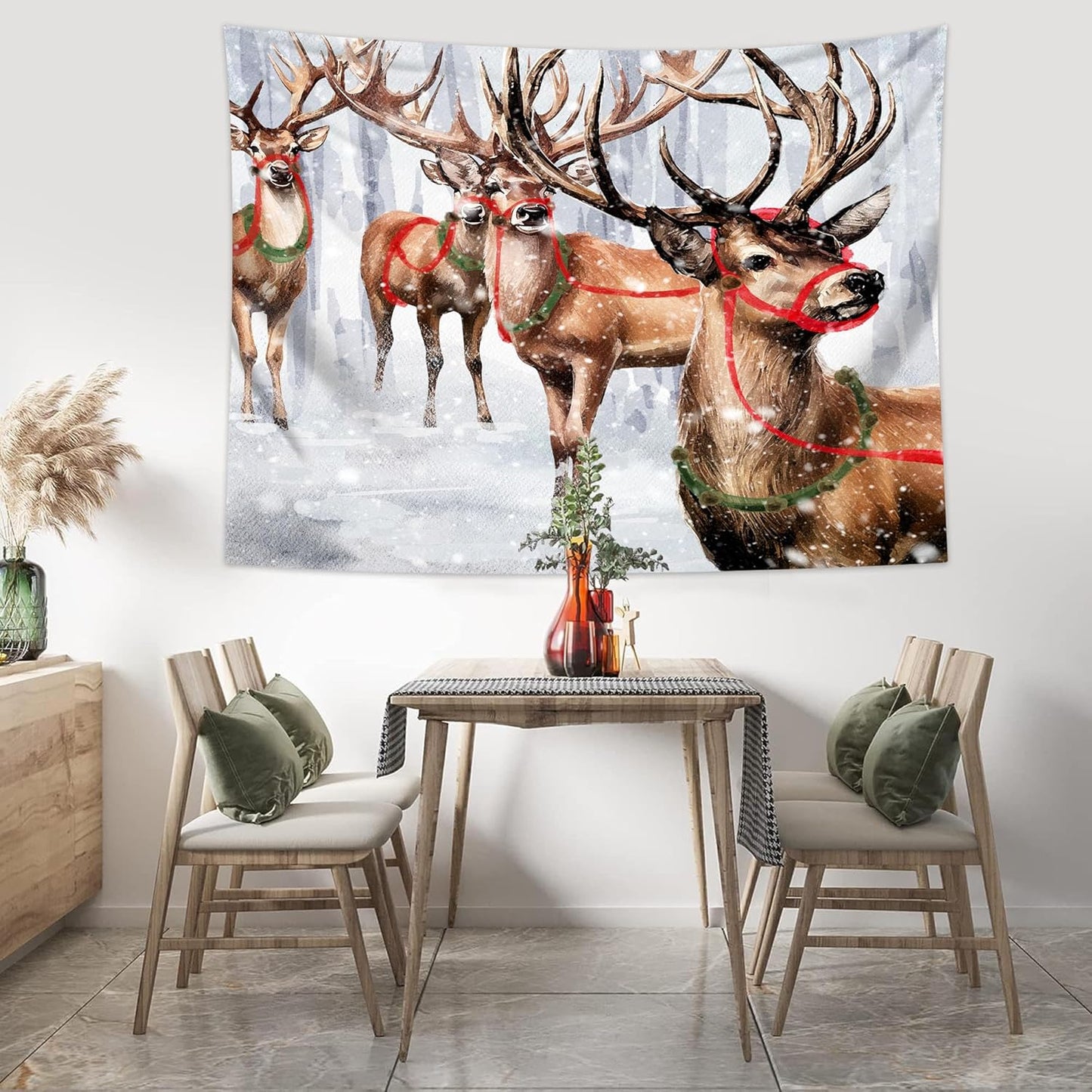 QGHOT Winter Tapestry Wall Hanging Winter Forest Backdrop Christmas Snowy Deer Wall Decor Snow Elk Tapestries for Bedroom Living Room Dorm Party Decoration