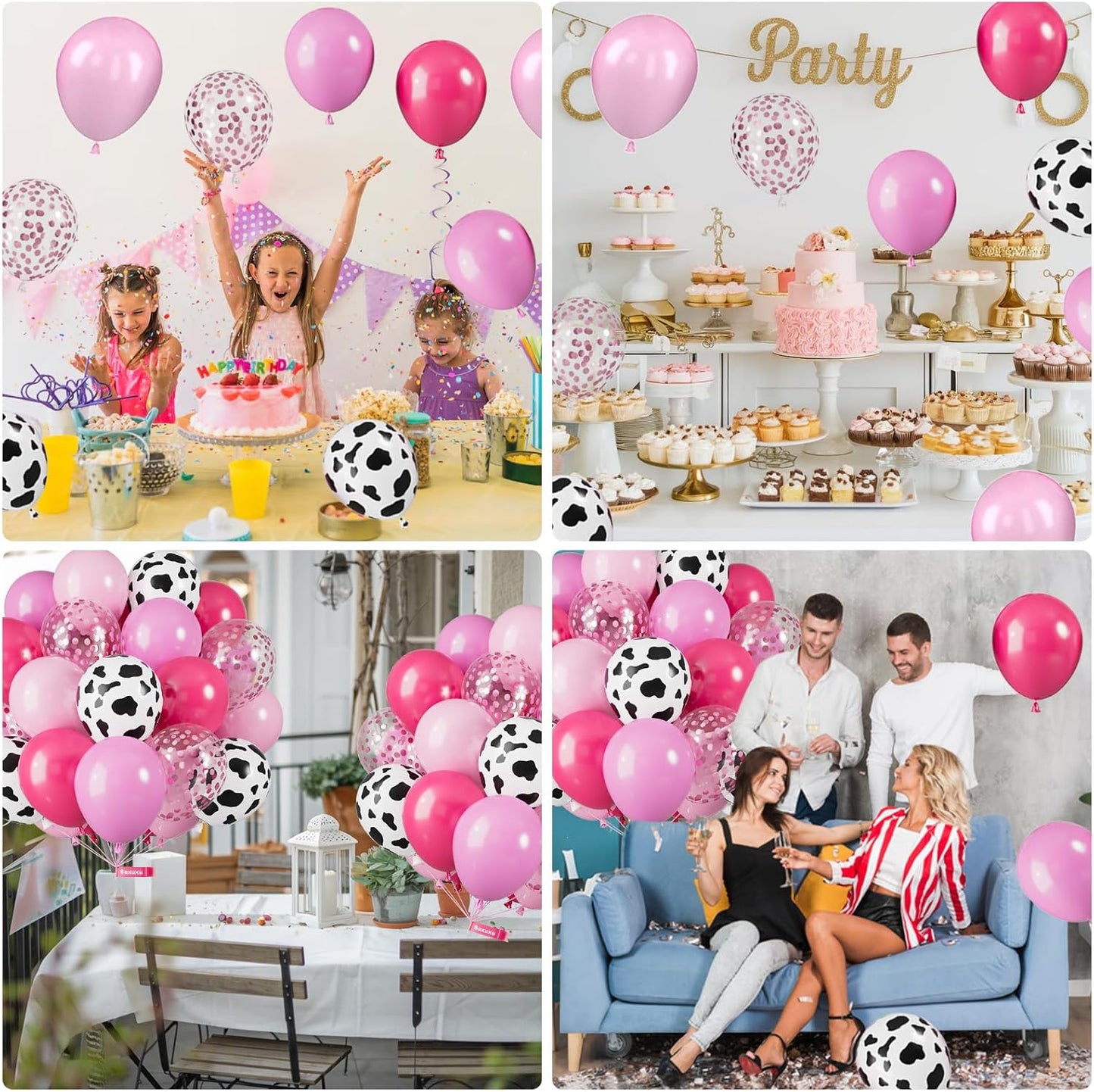 Pink Cow Balloons, 12 Inch Pink Cow Print Balloons, Pastel Hot Pinks Cows Pattern Helium Balloon Confetti Latex Balloon for Girl Farm Birthday Baby Shower Rodeo Party Decorations