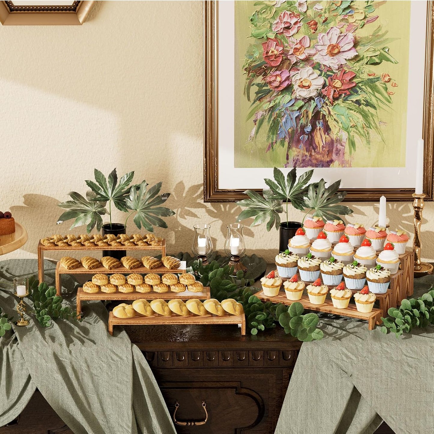 14 Inch Large Wooden Tiered Riser Display Stands, 2 Set Stackable Wooden Cupcake Stand Dessert Table Display Set,Tiered Shelf Organizer,Display Stands Shelf,Vendor Booth Display Items for Vendor Events