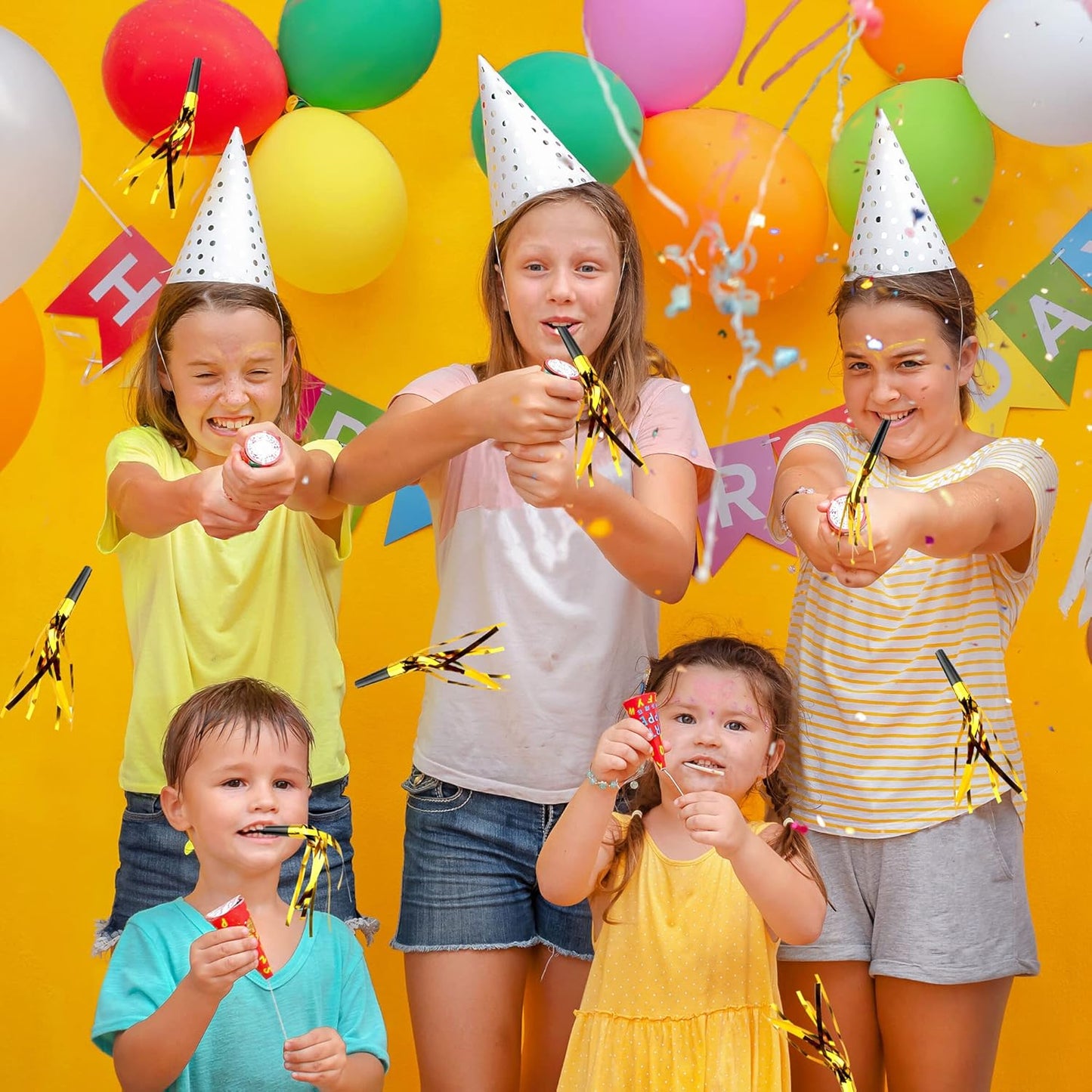 102 Pieces Glitter Gold Fringed Noise Maker Musical Blow Outs Musical Blowouts whistle Party Blow Horns for Kids Birthday Holiday New Years Party Favors Goodie Bag Stuffers Fillers