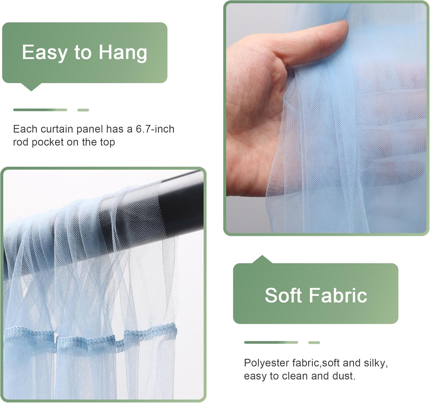 Tulle Backdrop Curtain with Lights String 10FT X 8FT Baby Blue Sheer Tulle Backdrop Curtains for Wedding Birthday Party Reception Photo Booth Background Decorations (2 Panels 5x8FT)