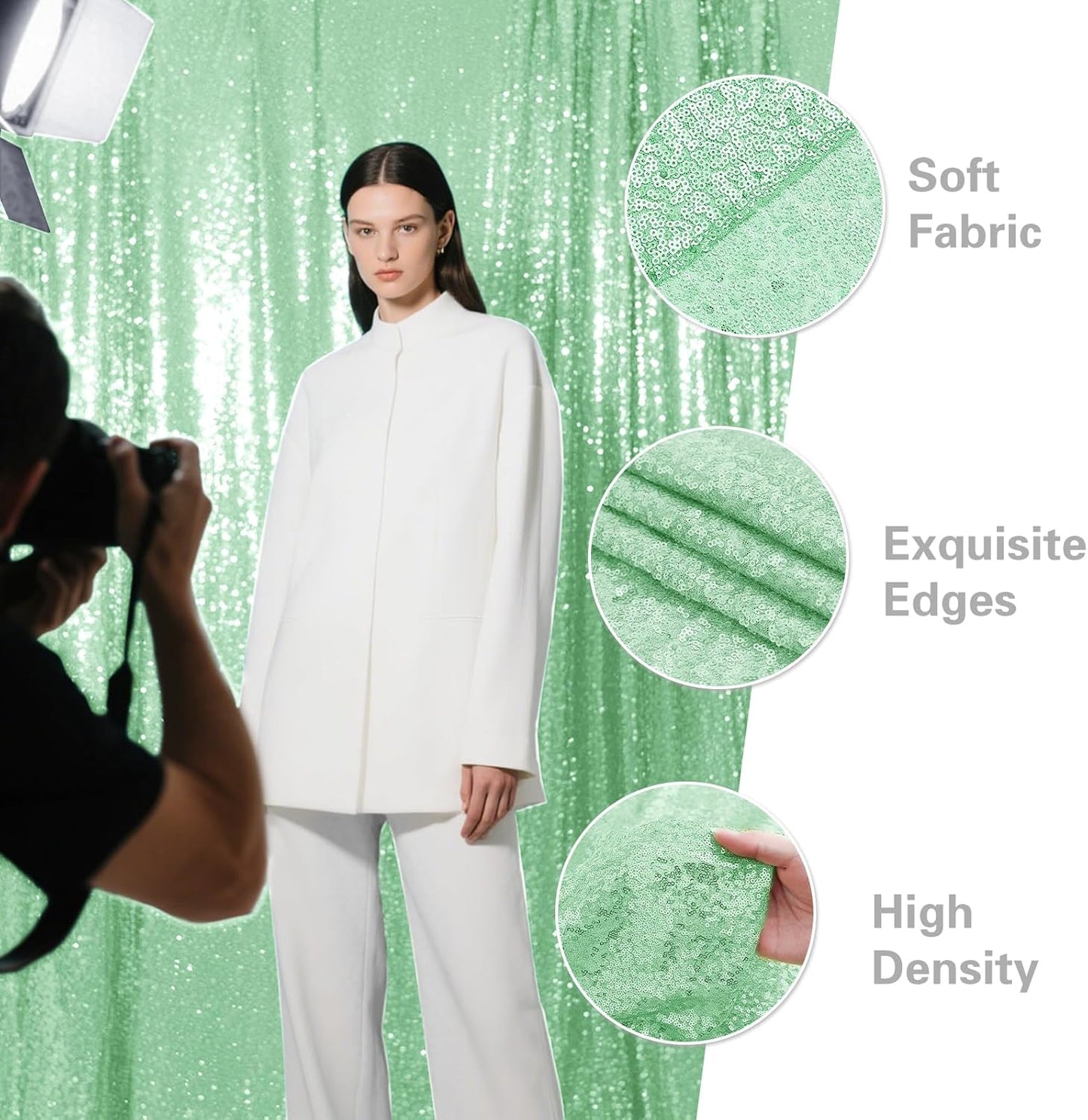 Mint Green Sequin Backdrop Curtain 4 Pieces 2FTx8FT Glitter Photography Backdrop for Party Wedding Birthday Christmas Decorations