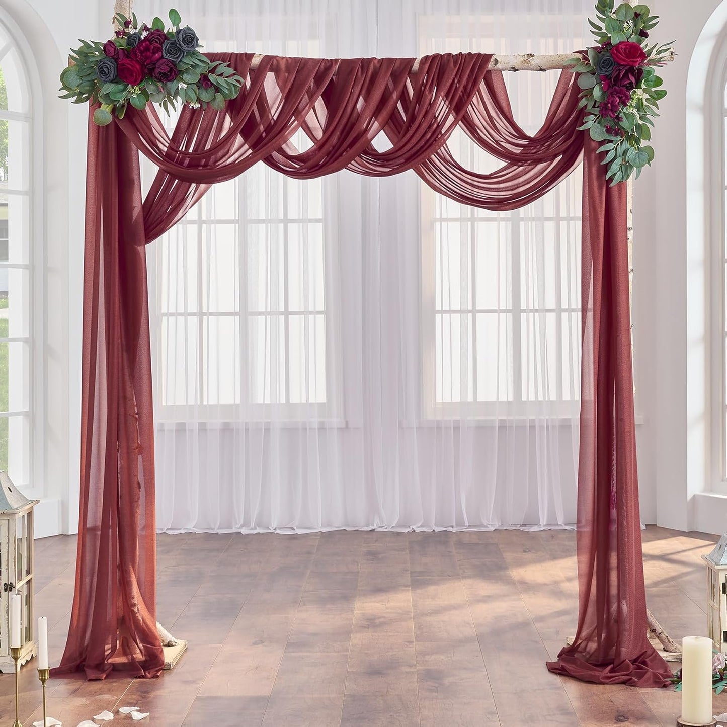 Arch Drapes for Wedding Arch Draping Fabric Burgundy Sheer Backdrop Curtain for Ceremony Bridal Party Decor 19Ft Length x 28" Width 4 Panels