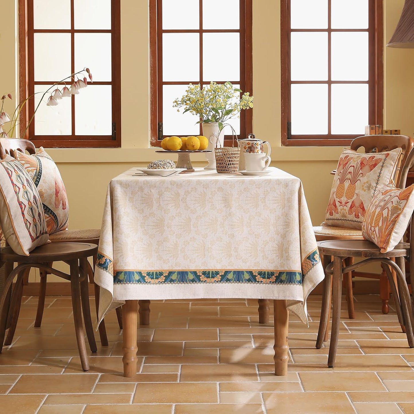 patdrea Designer Extra Long Rectangle Linen Table Cloth,Vintage Anti-Wrinkle Tropical Style Tablecloth,Decor Table Cover Cloth for Kitchen Dining Christmas,Thanksgiving,67"x118"-Pineapple a