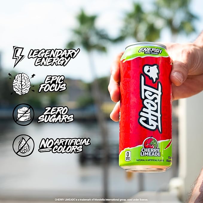 GHOST Energy Drink - 12-Pack, Cherry Limeade, 16oz - Energy & Focus & No Artificial Colors - 200mg of Natural Caffeine, L-Carnitine & Taurine - Gluten-Free & Vegan