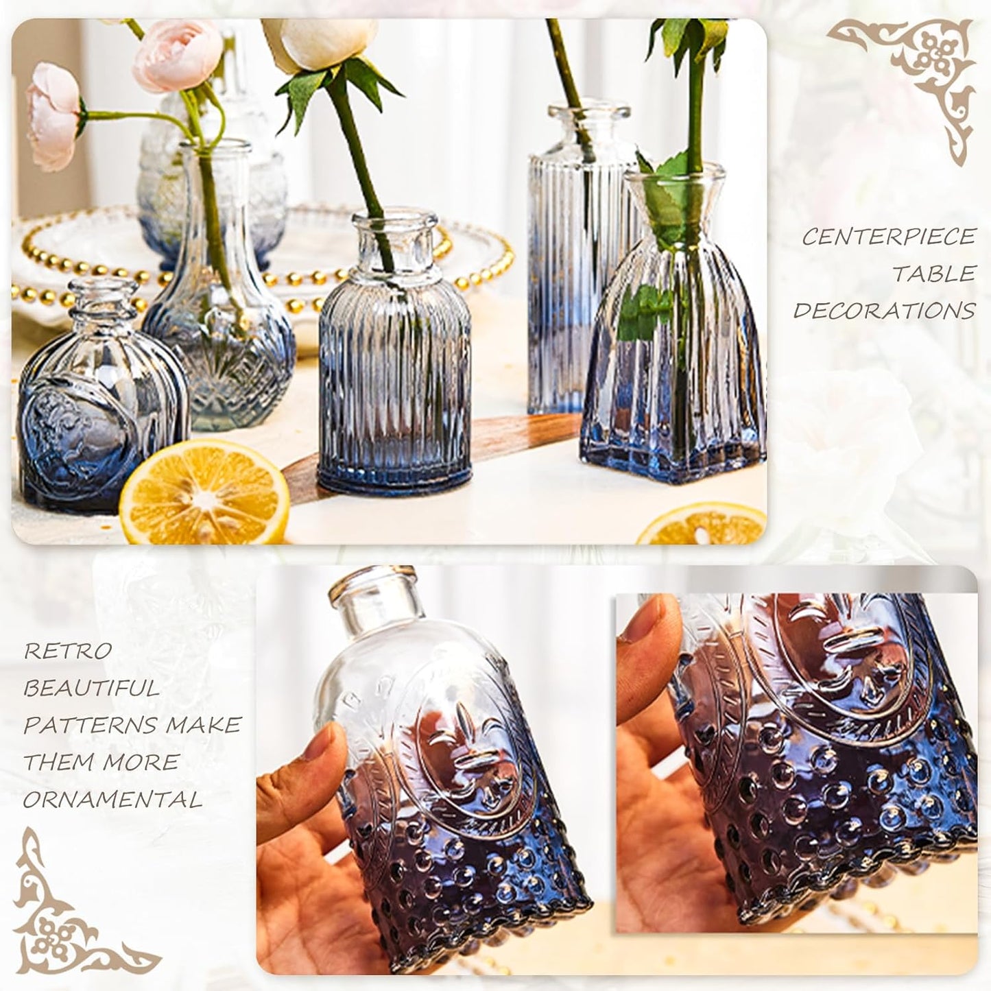 Bud Vases Set of 24, Gradient Blue Vintage Small Vases for Flowers, Clear Crystal Mini Glasses in Bulk, Small Flower Design for Centerpieces Wedding Home Flower Party Decor