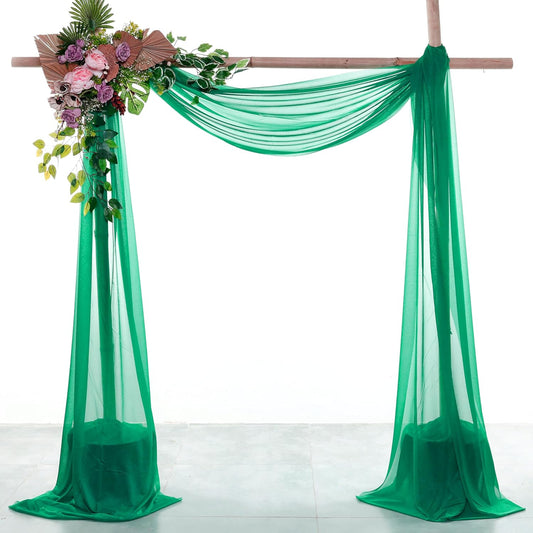 VDS Pack of 1 Panel (30 Inch X 20 Feet) Wedding Arch Draping Fabric Sheer Chiffon Fabric Drapery for Wedding Ceremony Reception Swag Backdrop Canopy Chuppah ARBO Altars Decoration (Emerald)