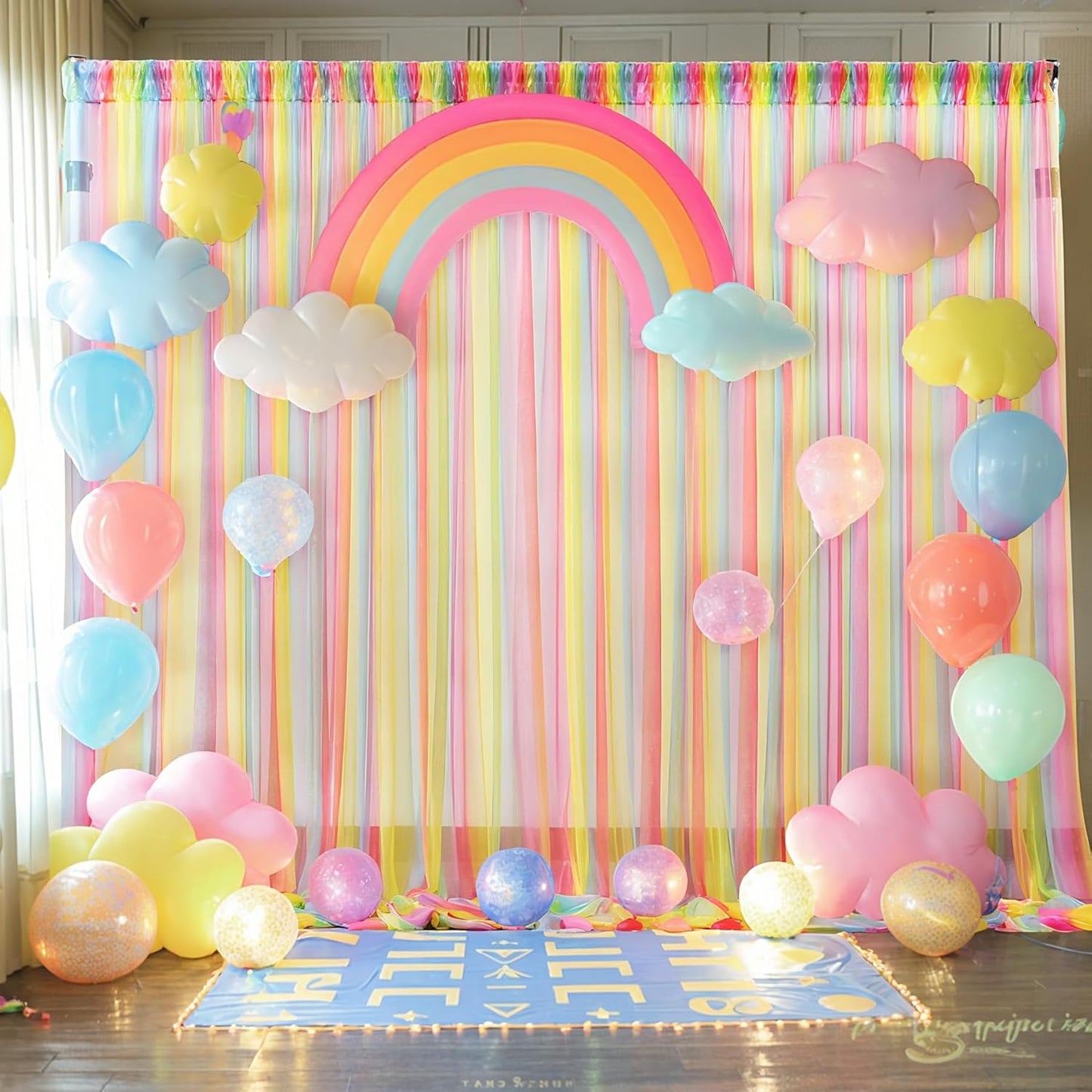 Rainbow Tulle Backdrop Curtain for Birthday Party10ft x 8ft Rainbow Sheer Backdrop Curtains for Unicorn Birthday Baby Shower Girls Photo Shoot Decorations 2 Panels 5ft x 8ft