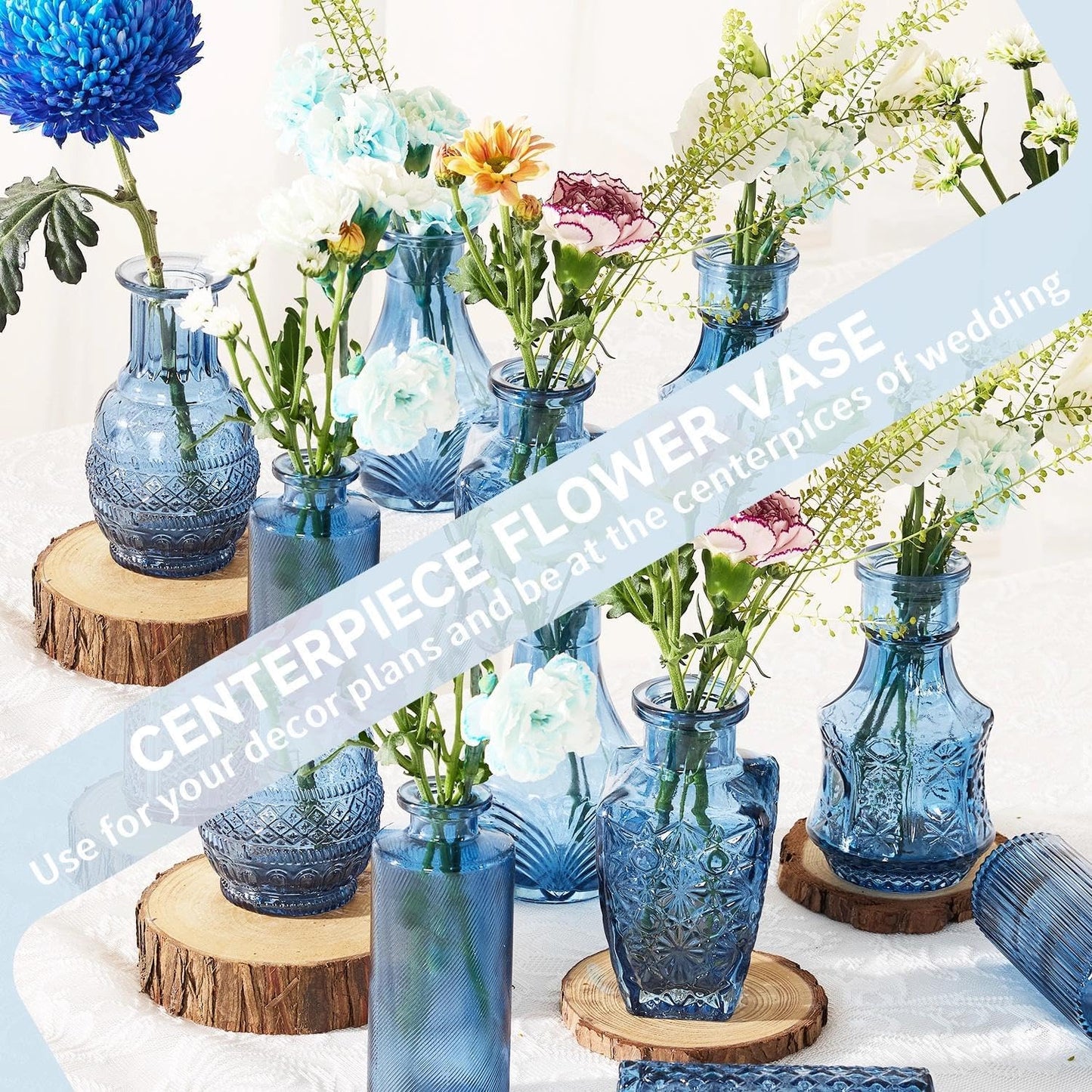Mini Bud Vases As Wedding Centerpieces for Tables,Clear Bud Vases for Flowers,Small Flower Vases Suitable for Birthday Party,Anniversary,Wedding Reception,Baby Shower (Blue, 12PCS)