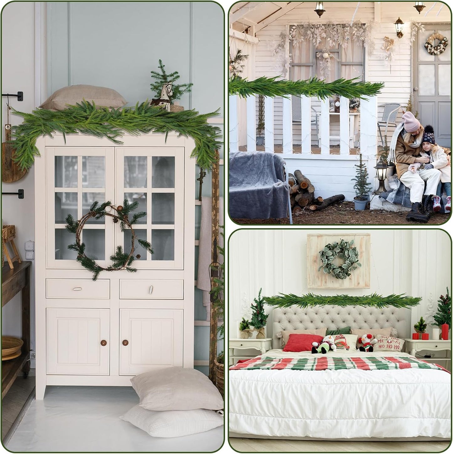 2 Pcs Artificial Norfolk Pine Garlands Christmas, 9 FT Dense Real Touch Winter Pine Garland Ornament, Green Artificial Greenery Garland for Table, Mantle, Wall, Indoor, Outdoor Christmas Decorations