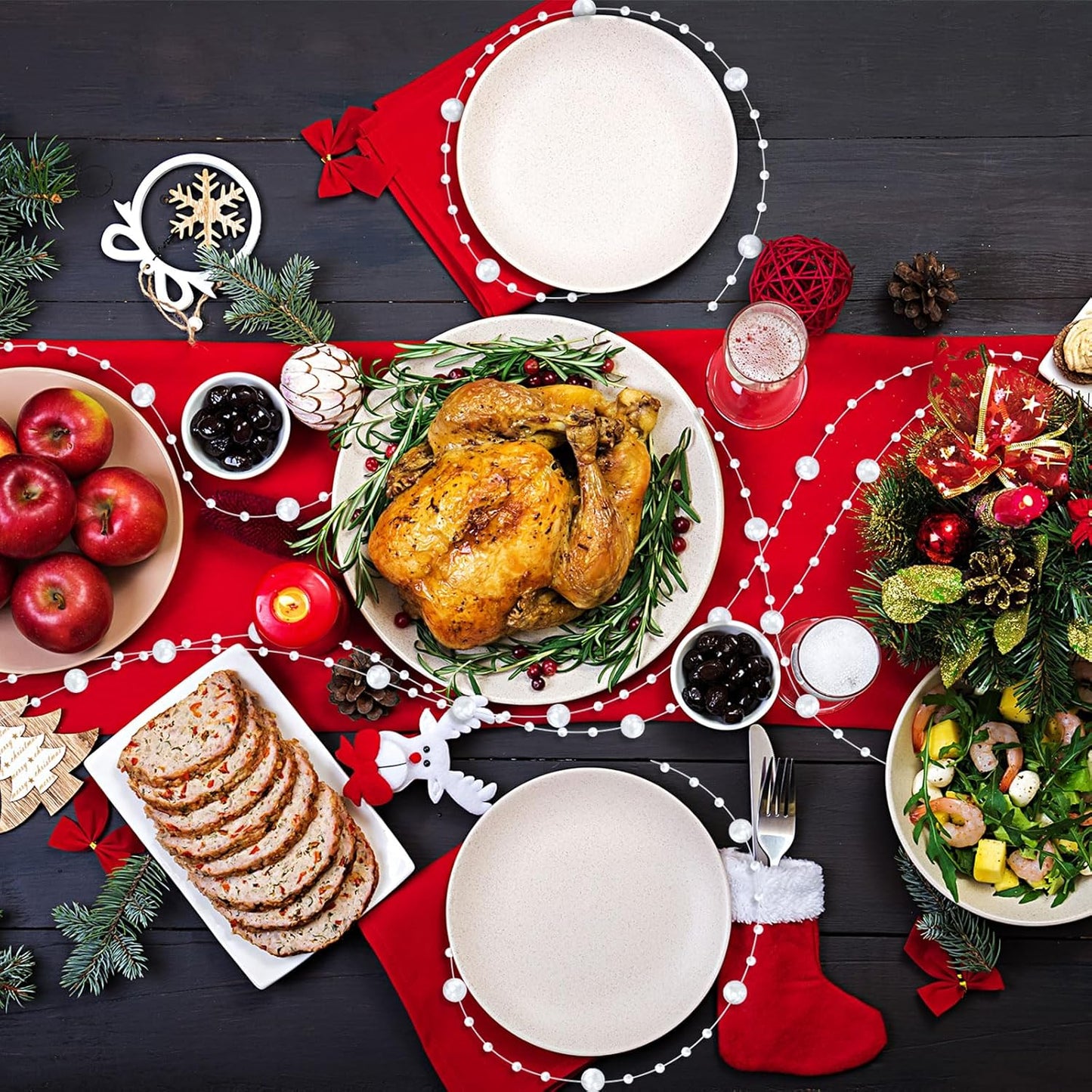 JULBEAR Beads Garland Decoration,1Rolls 131Feet White Christmas Pearl Strands Chain Bead Garland for Christmas Tree Fireplace Wreath Gift Bouquet Crafts Wrapping Wedding Party Centerpieces Decoration